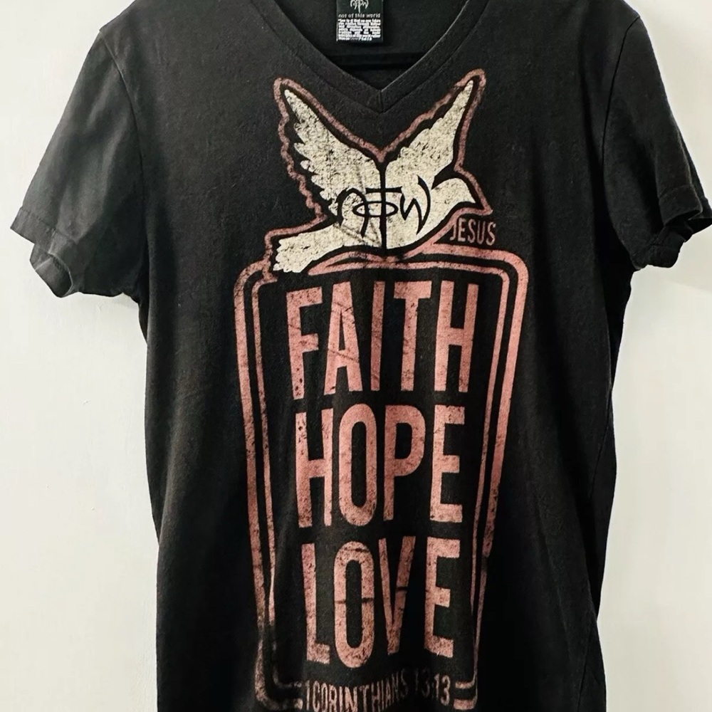 2 Black Short Sleeve Tees with Religious Graphics - Picture 2 of 4
